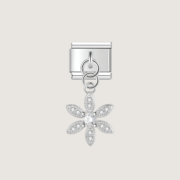 Charm Fleur Strass Argent